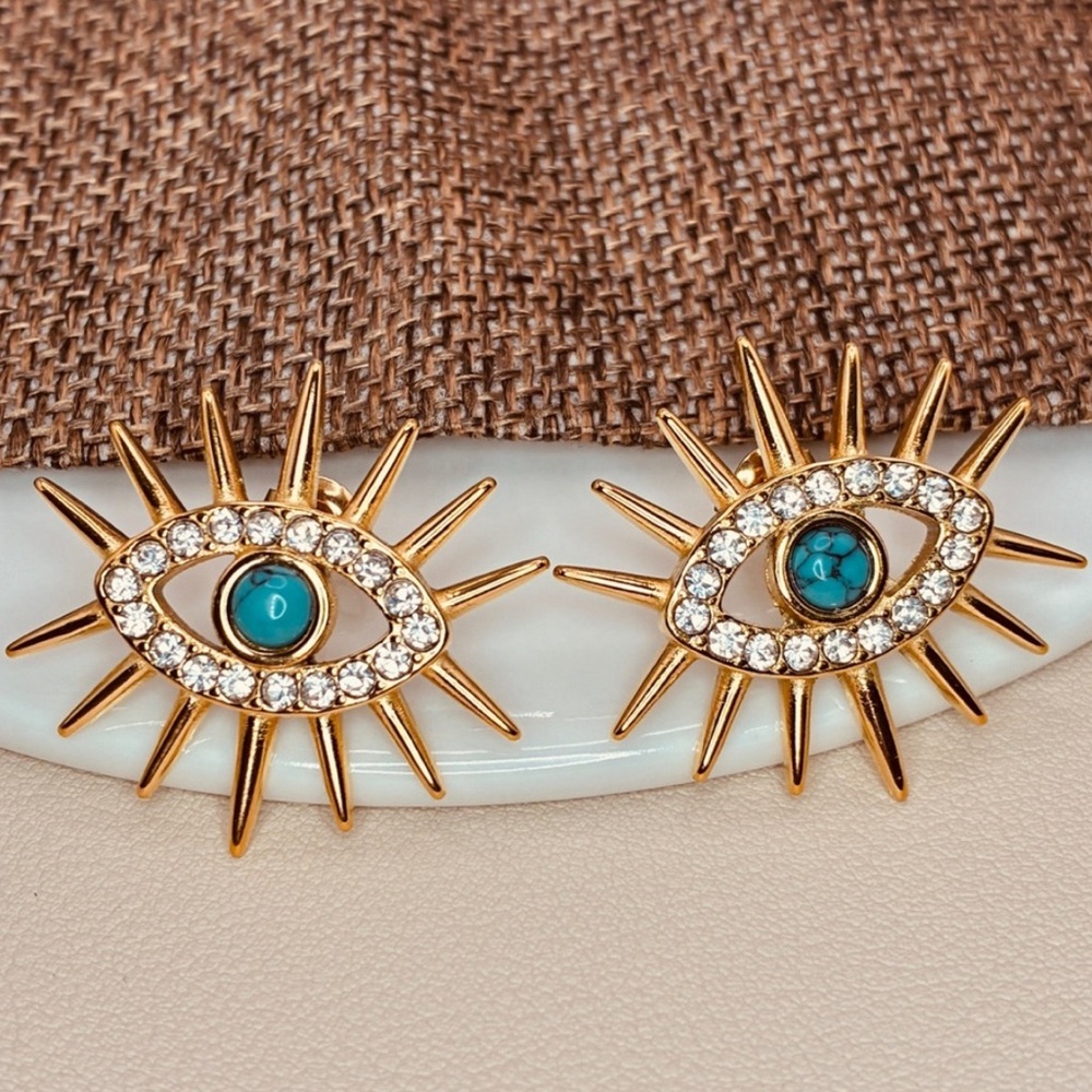Free People Gold & Turquoise Evil Eye Sunburst Earrings